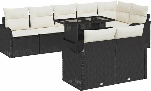 vidaXL Garten-Sofa-Set aus Poly Rattan mit 9 Teilen und Kissen in Schwarz-Creme - Bild 1