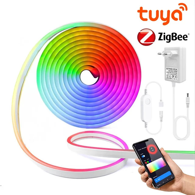 Lcamaw RGB LED Neon Flex Streifen mit Zigbee 3.0 Smart Controller, Tuya App-Steuerung, Silikagel-Verkapselung, Multicolour, DC12V - Bild 1