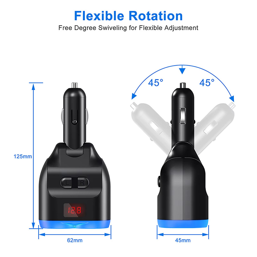 Dual USB Auto Ladegerät mit Voltmeter LCD-Display und Zigarettenanzünder Steckdose Splitter für 12V-24V in Schwarz - Bild 4