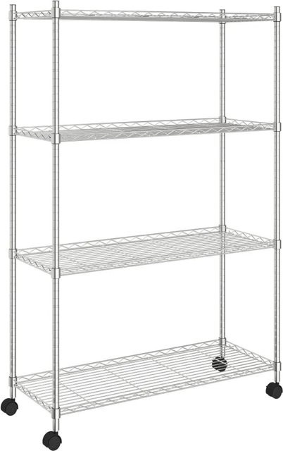 vidaXL Lagerregal mit 4 verstellbaren Böden und Rollen in Chrom, B/T/H: 90 x 35 x 142 cm - Bild 1