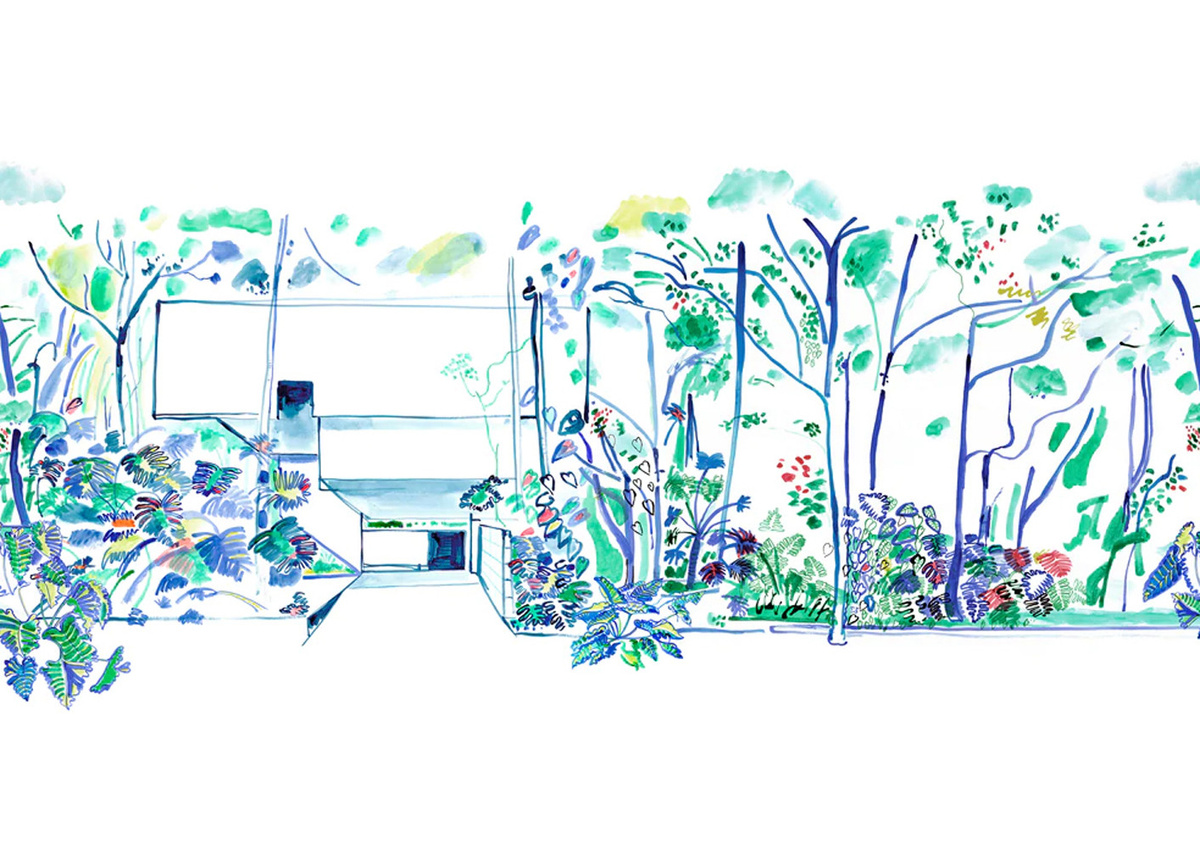 Isidore Leroy Mural Casa Tropical Wandgestaltung mit floralem Design in Blau und Grün - Bild 1