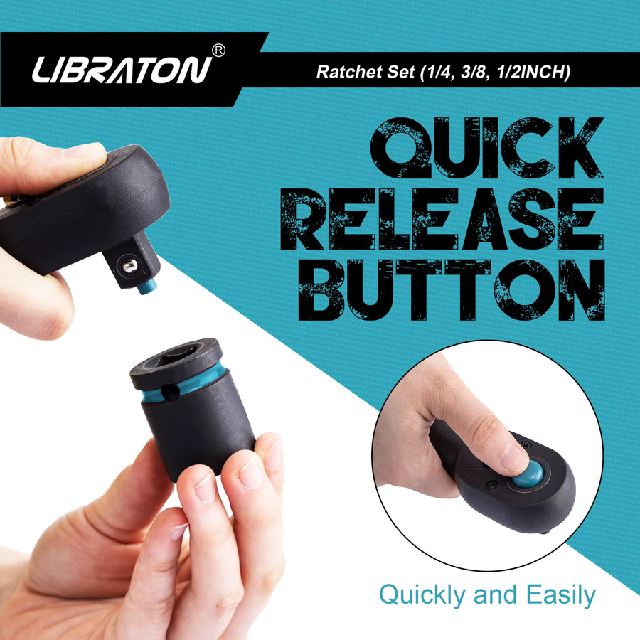 LIBRATON Ratsche mit 72-Zahn Quick Release und reversiblem Antrieb in Schwarz für Auto-Reparaturen und DIY-Projekte - Bild 2