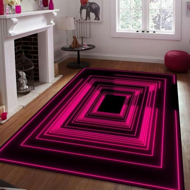 Rutschfester 3D-Effekt Teppich in Neonrosa mit geometrischem quadratischem Design für dein Wohnzimmer - Bild 1