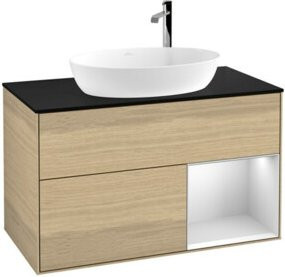V&B Waschtischunterschrank Finion 100 in Blau lackiert mit Eichenregal, B/T/H: 100 x 50,1 x 50,1 cm - Bild 1
