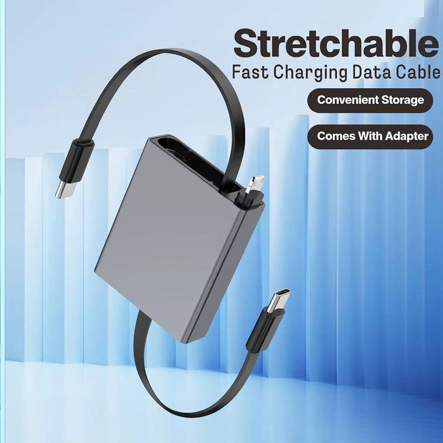4-in-1 Teleskop-USB-C-Datenkabel mit 66W PD Schnellladefunktion in Grau für iPhone, Samsung, iPad und Laptop - Bild 4