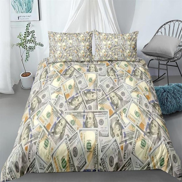 Bettwäsche-Set Your Warm Home mit Dollar-Muster und Kissenbezügen, King-Size, Polyester, Mehrfarbig, B/H: 200 x 200 cm, Kissenbezüge: 50 x 70 cm - Bild 1