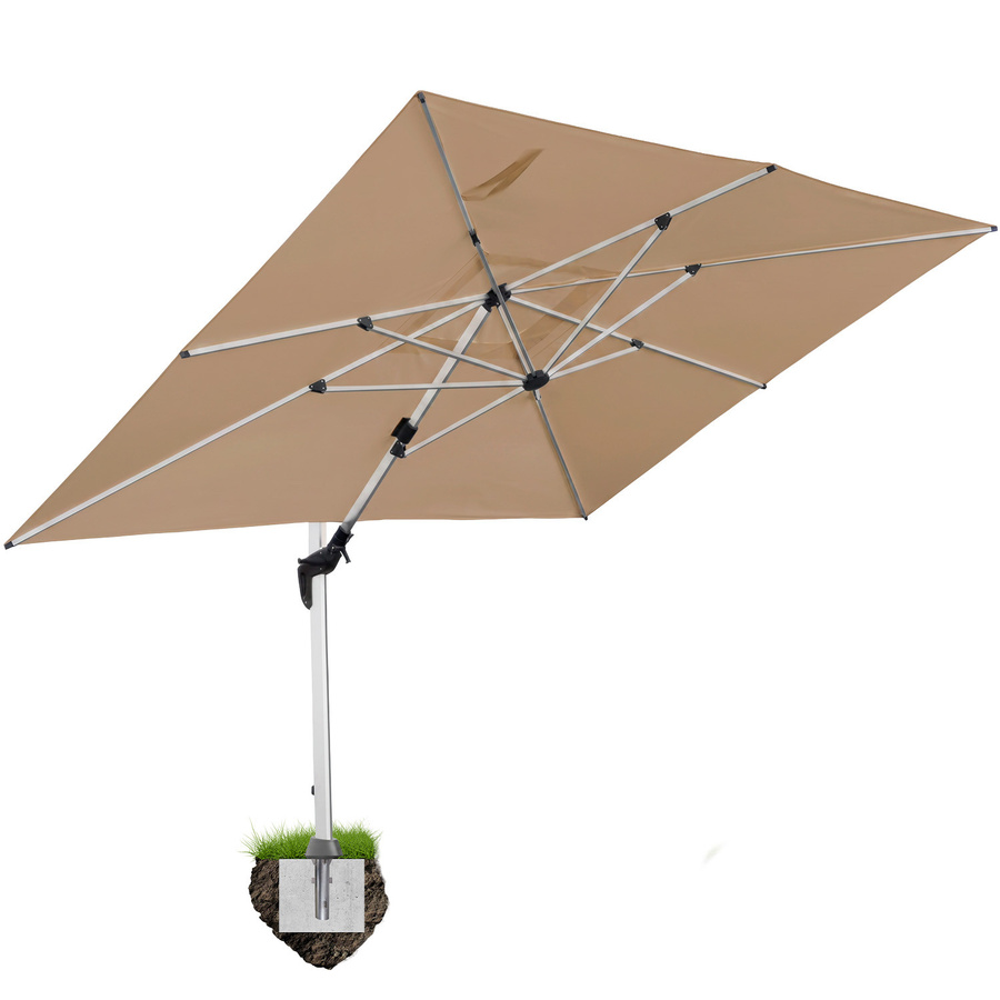 Anndora Ampelschirm Aluminium Dark Natural quadratisch 3 m x 4 m mit Bodenanker, 360 Grad drehbar und schwenkbar neigbar, UPF 50 - Bild 1