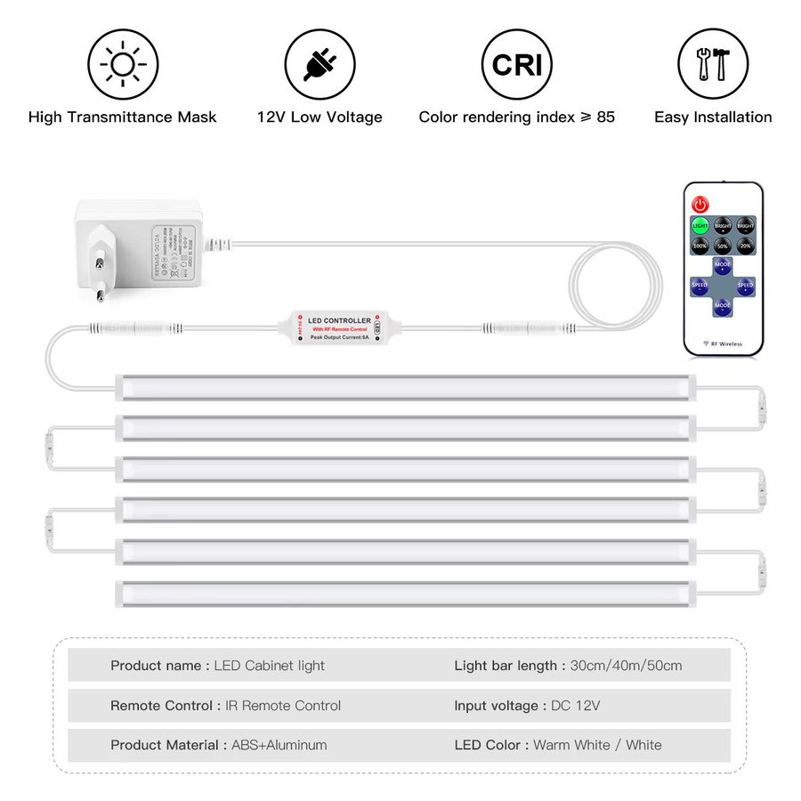 CHNAITEKE Aluminium LED-Lichtleiste in Silber, dimmbar mit RF-Fernbedienung, verknüpfbare LED-Röhre für Schrank, Küche und Vitrine - Bild 3
