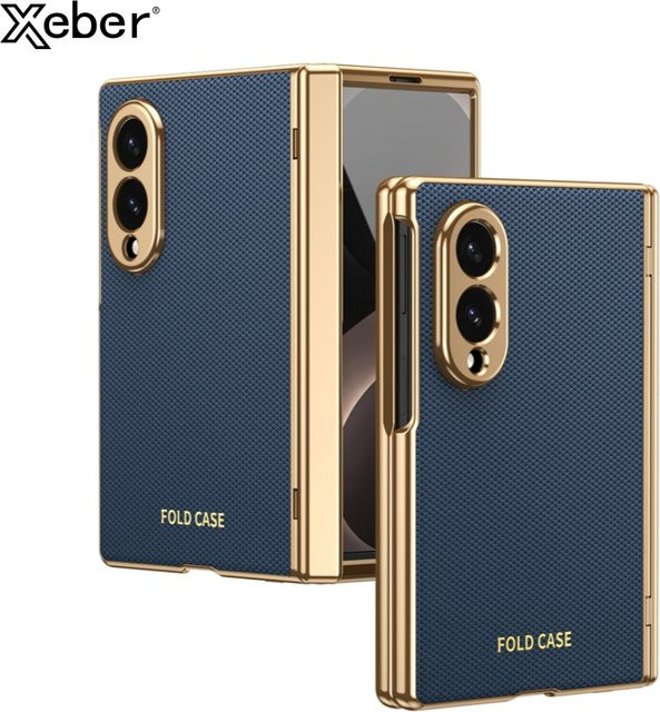 Luxuriöse Lederhülle mit galvanisiertem Rahmen und Scharnierschutz für Samsung Galaxy Z Fold 8 5G inklusive Displayschutzfolie in Grau oder Blau - Bild 1