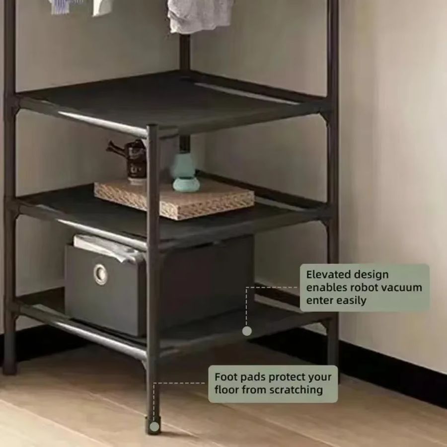 LIUSHADUOLA Kleiderständer für das Schlafzimmer in Schwarz mit minimalistischem Design als Eckregal und Kleiderbügel - Bild 3