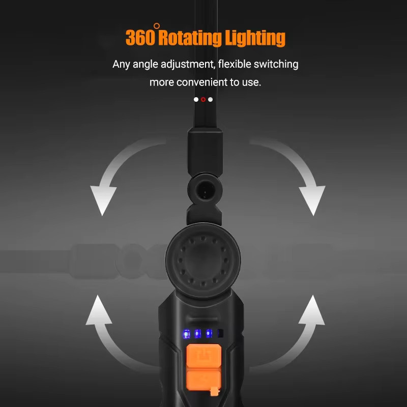 XIWANGFIRE LED-Taschenlampe in Schwarz, USB wiederaufladbare COB-Arbeitsleuchte mit Magnet und Hängemöglichkeit für Camping und Industrie - Bild 5