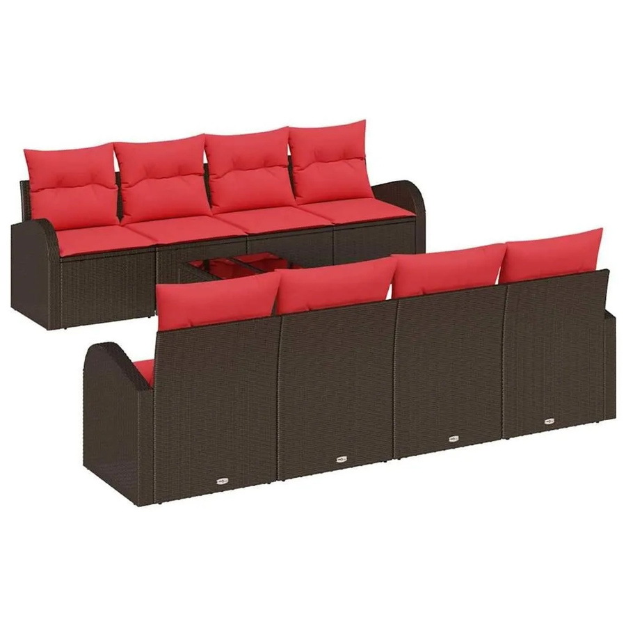 vidaXL Sofa Set 9-teilig aus Poly-Rattan mit Kissen in Beige und Rot - Bild 2