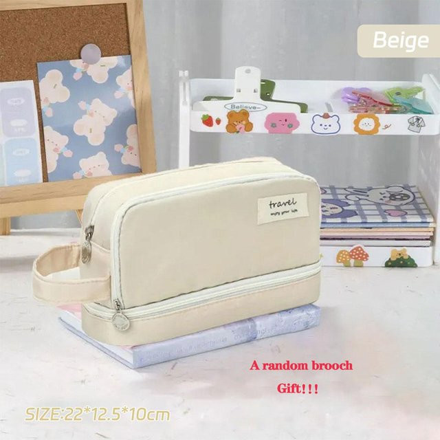 Yiran Furniture Macaron-Etui Doppellagige Stiftetasche in Beige - Bild 1