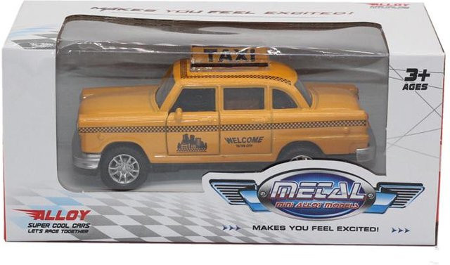 Diecast Yellow NYC Classic Checkered Taxi Cab 4,5, Pullback-Spielzeugauto, mit blinkenden Lichtern und Geräuschen, 1:36, ab 3 Jahren - Bild 1