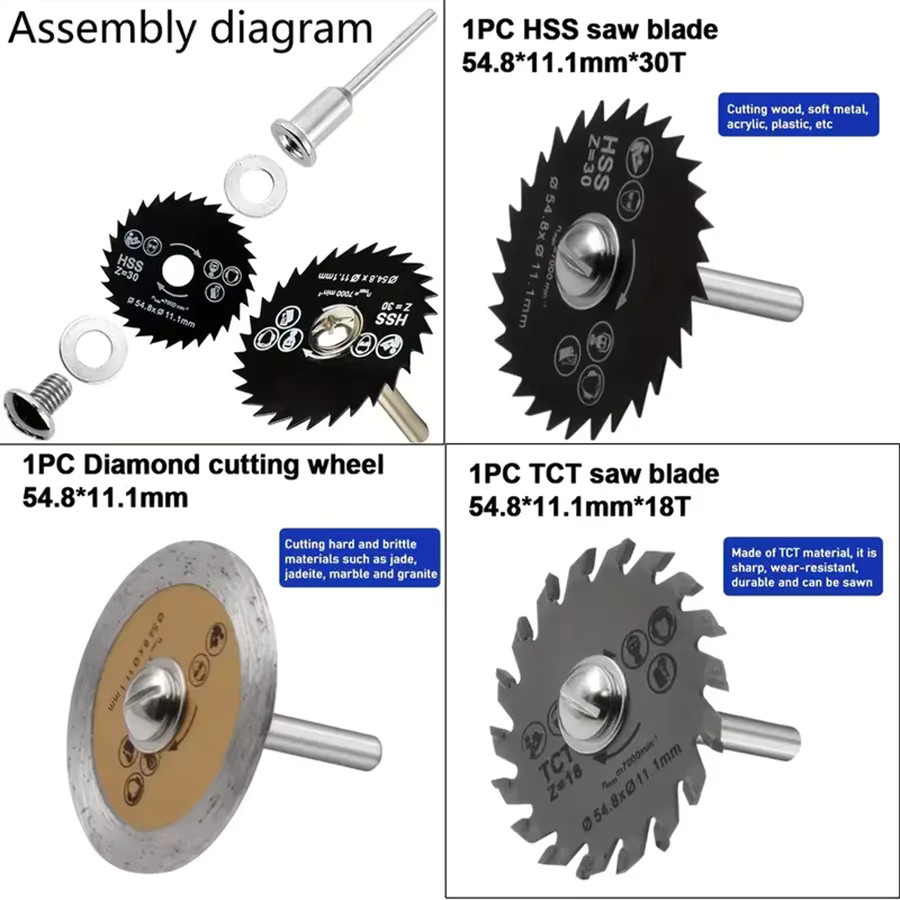 3er Set NEWONE HSS Kreissägeblätter zum Schneiden von Holz, Außendurchmesser: 54,8 mm - Bild 2