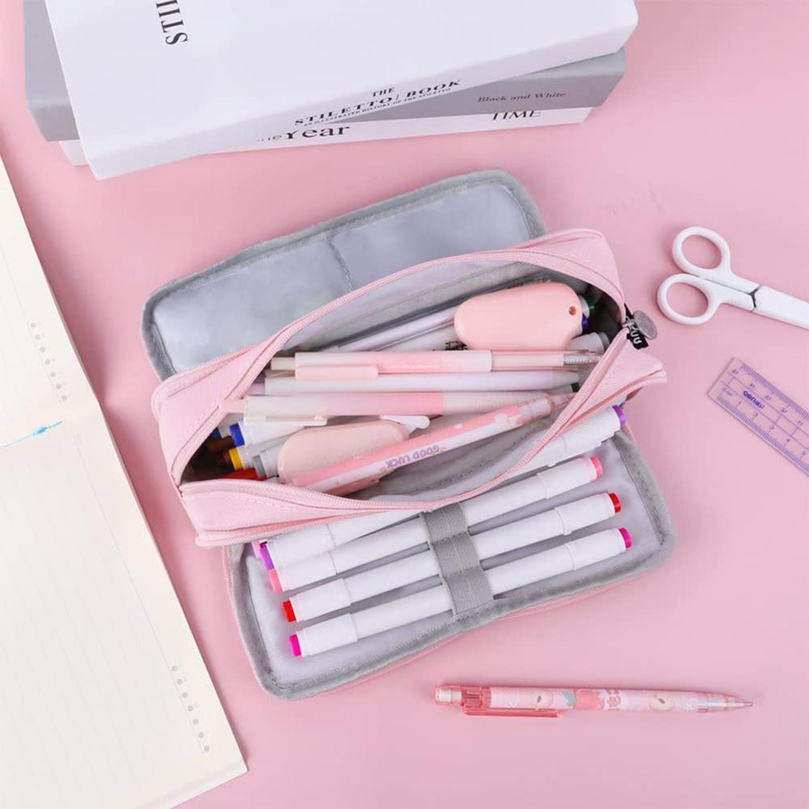 Yiran Federmäppchen aus Oxford-Stoff in Pink mit großem Fassungsvermögen und Reißverschluss für Schule und Büro - Bild 1