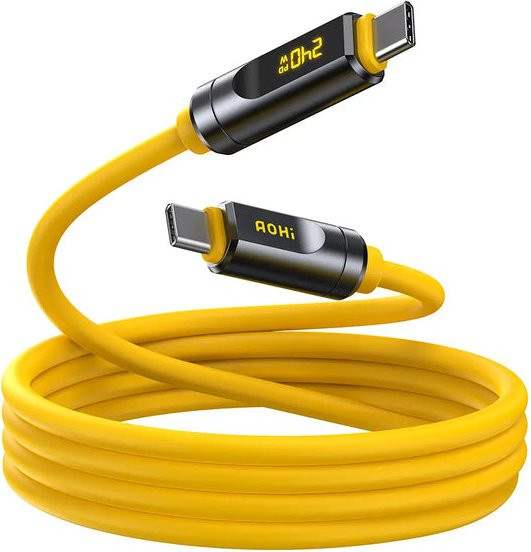 AOHI Adonis USB4 2.0 USB-C auf USB-C Kabel mit LED Display, 240W, 120Gbps, 8K, Gelb - Bild 1