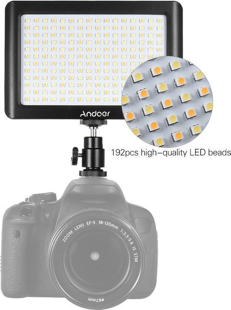 Andoer LED-Videoleuchte mit 192 LEDs für Fotografie und DSLR-Kameras, Schwarz - Bild 1