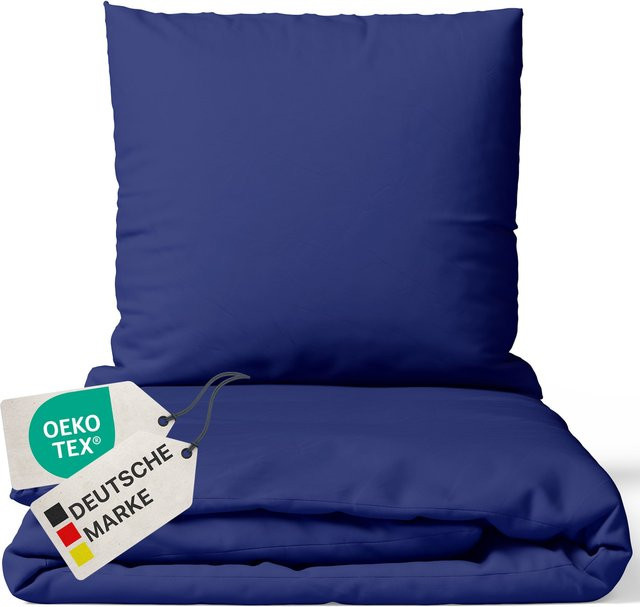 NYVI Bettwäsche Set DreamScience aus Mikrofaser, Navyblau, Uni, Atmungsaktiv und Weich, mit Reißverschluss, B/H: 200 x 200 cm, 2x B/H: 80 x 80 cm - Bild 1