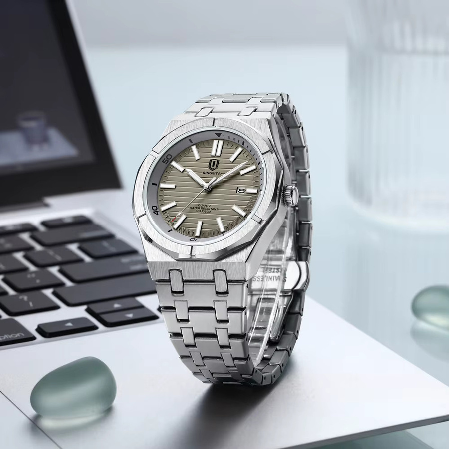 QINGXIYA Armbanduhr, Quarz, Edelstahl, Blau, Herren - Bild 2