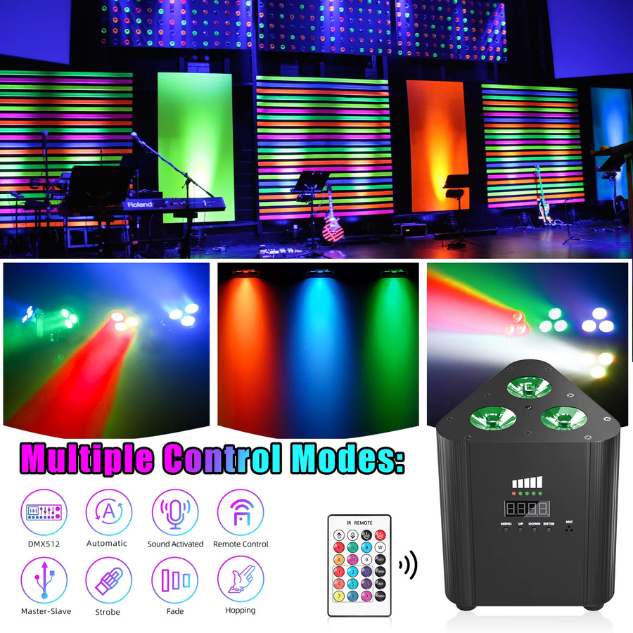 Yiflamefly 4er Set kabelloses 4-in-1 RGB Par-Licht mit Tasche, DMX512 Steuerung, Blitzlicht-Effekt und Akku, Schwarz - Bild 2