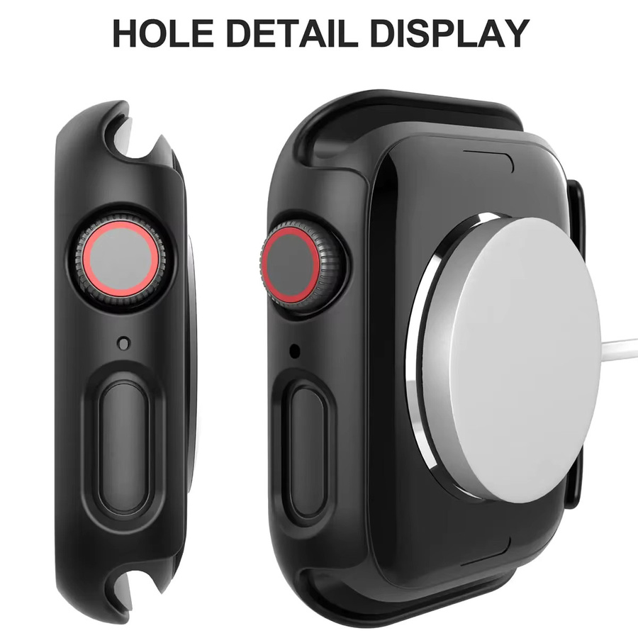 Apple Watch Schutzset mit gehärtetem Glas, Gehäuseabdeckung und Milanaise-Armband in Schwarz für verschiedene Serien und Größen - Bild 3
