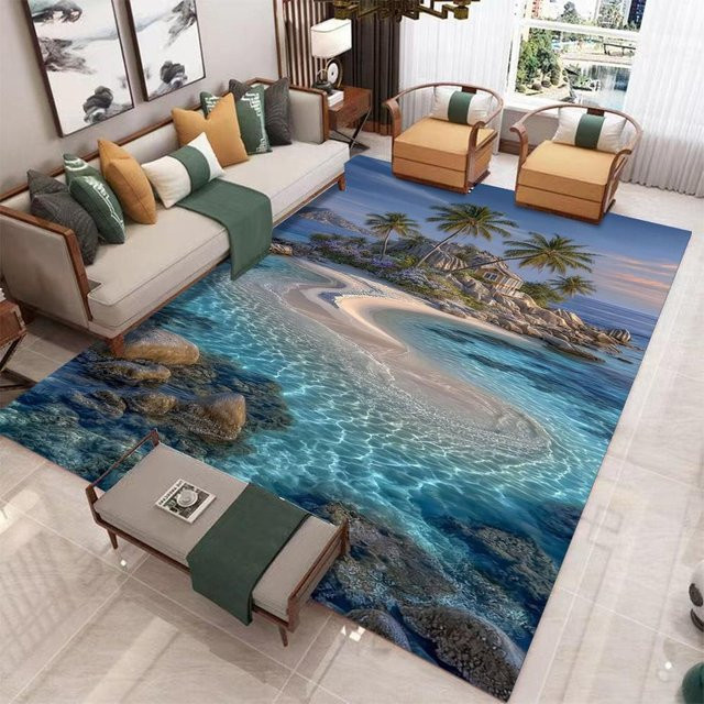 Modernes 3D Naturlandschaft Teppich Design Santorini und Schneeberg von Fashion is Walking, Waschbarer Läufer aus Polyester, B/T: 40 x 60 cm, Mehrfarbig - Bild 1