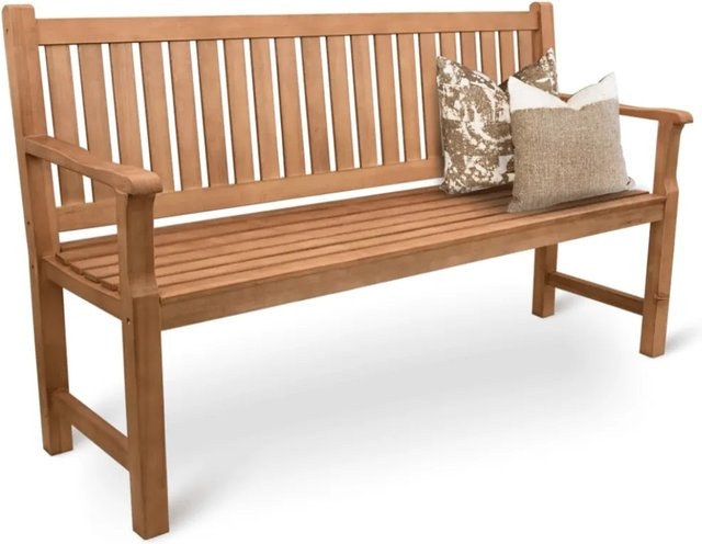 DELUKE Gartenbank EGON aus Pappelholz, wetterfeste Holzbank für Garten, Terrasse oder Balkon, Dunkelbraun, Breite: 150 cm - Bild 1