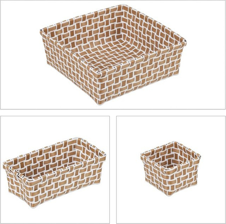 Relaxdays Aufbewahrungskorb 4er Set geflochten in Weiß und Braun, stapelbar, H: 10 cm, B: 23,5 cm, T: 23,5 cm