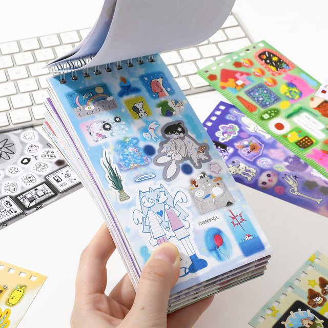 Fun Collection Kawaii Ins Ausgestanzte Aufkleber-Bücher für Scrapbooking und DIY-Dekoration, 20 Blatt, Lila - Bild 1
