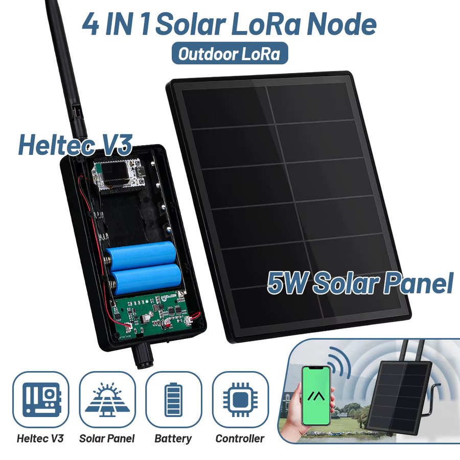 Heltec D5L Meshtastic Solar Node Kit mit LoRaWAN ESP32, WiFi und Bluetooth, Wasserdichtes IoT-Gerät für Solar Mesh Netzwerke, Schwarz - Bild 5