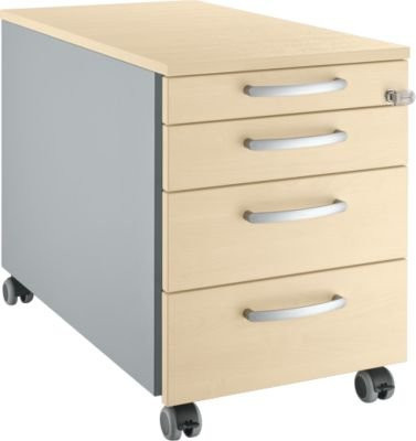 Schäfer Shop Genius Rollcontainer 1233 mit Rundgriffen in Weißalu und Ahorn-Dekor, B: 43,5 cm, H: 57,7 cm - Bild 1