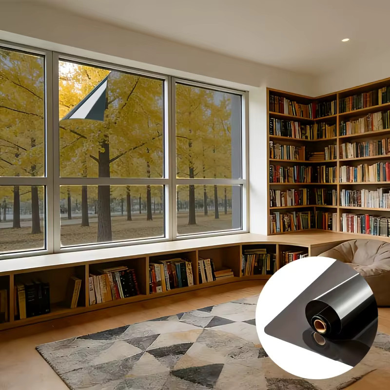 BUNPIG Sichtschutz-Fensterfolie in Schwarz-Silber, UV-blockierend und wärmekontrollierend, ohne Klebstoff, zuschneidbar und abnehmbar für Balkon, Schlafzimmer oder Büro - Bild 2