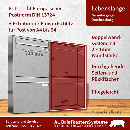 AL Briefkasten für 2 Parteien mit Zaundurchwurf, silberfarben, B/H/T: 153,436 x 68,4 x 11,6 cm - Bild 2