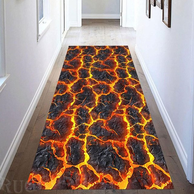 Lodestar Läuferteppich mit 3D-Vulkan-Magma-Muster in Orange, B/L: 50 x 150 cm - Bild 1