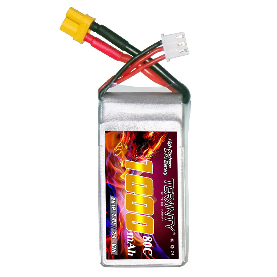 TERANTY LiPo Akku 7,4 V 2S 1000 mAh 80C/160C mit XT30 Anschluss für RC Hubschrauber, Quadcopter und FPV Racing Drohnen - Bild 2