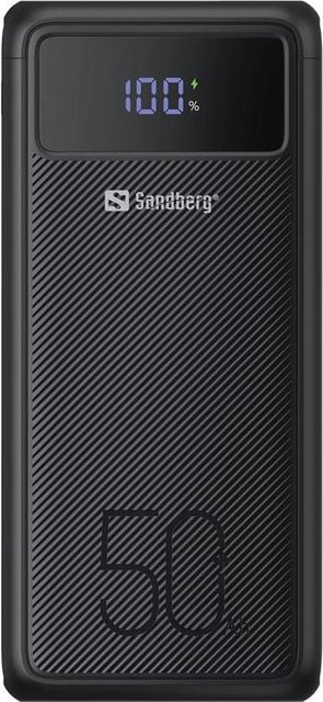 Sandberg Active Powerbank Schwarz mit 50000 mAh und 185 Wh, 3 USB-Ausgangsanschlüsse (USB-C und USB-A) sowie 5 A Leistung - Bild 1