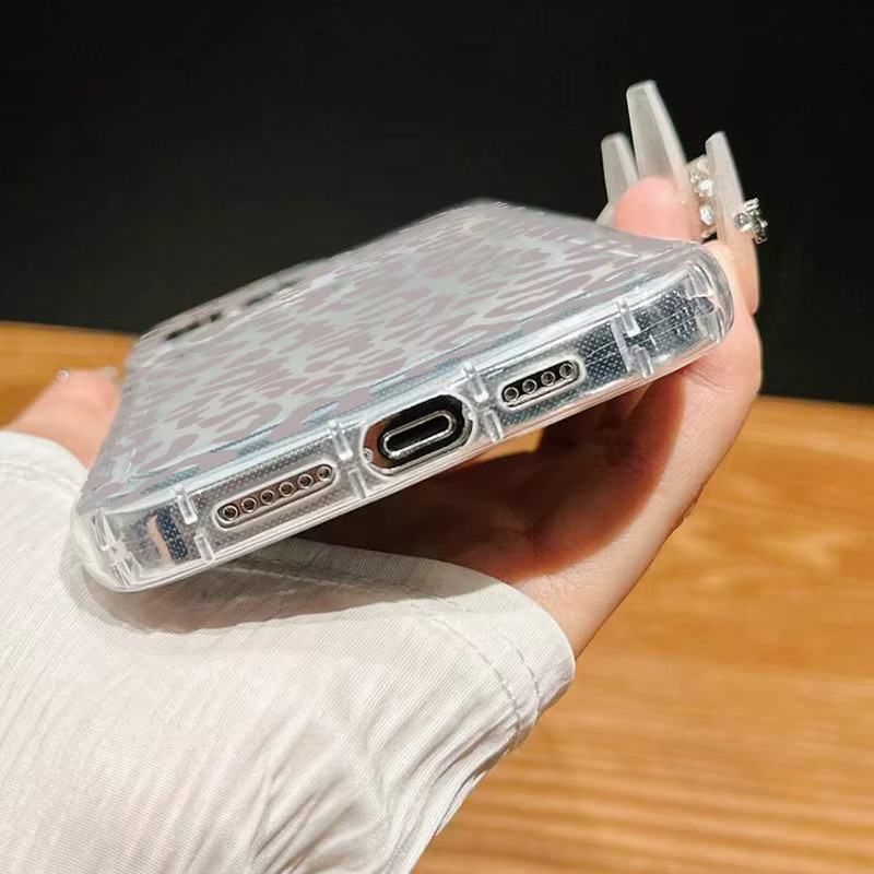 Transparente Handyhülle mit grauem Leopardenmuster für iPhone 11 bis iPhone 17 Pro Max und SE 2025 - Bild 3