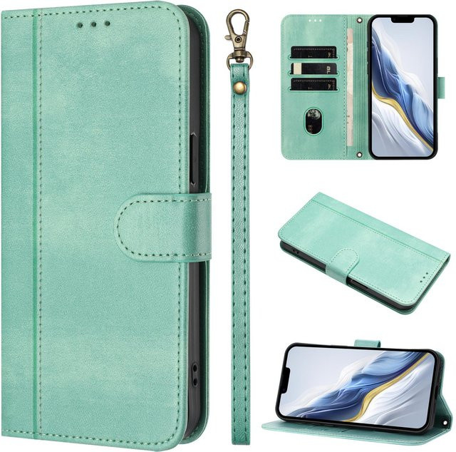 Samsung Lederhülle als Brieftasche mit Kartenhalter und Handgelenkschlaufe für Galaxy A72 A52 A52S A42 A41 A31 A70 A70S A50S A30S A40 A21S A20S A20 A30 A10 A10S in Turquoise - Bild 1