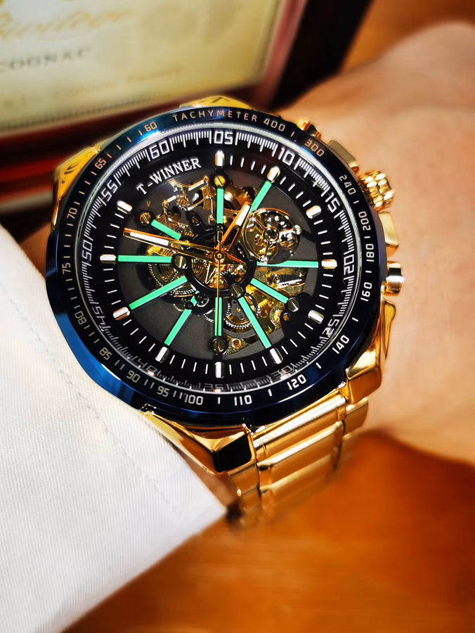 WINNER Armbanduhr Automatik, Gold, Edelstahlarmband, Herren - Bild 5