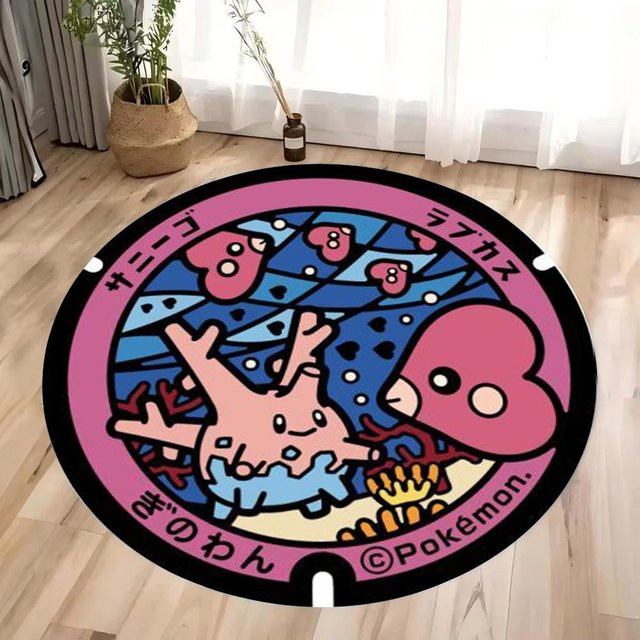 Miniso Pokémon Runder Teppich mit Kinder-Motiv, Rutschfest und Waschbar, Durchmesser: 80 cm - Bild 1