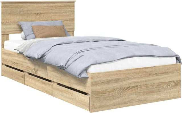 vidaXL Bettrahmen Sonoma-Eiche mit Schubladen, Farbe Braun, B/T/H: 100 x 200 x 90 cm - Bild 1