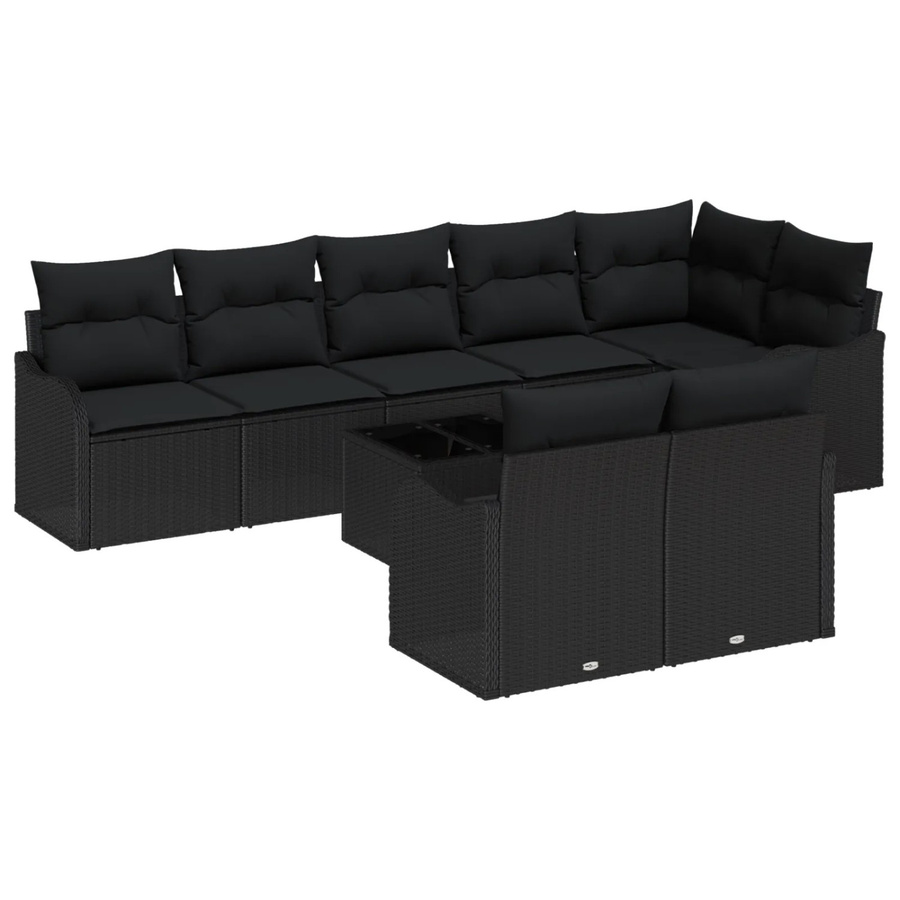 vidaXL Garten-Sofa-Set aus Poly-Rattan in Schwarz, 9-teiliges L-Shape Lounge-Set mit Kissen und Tisch - Bild 2