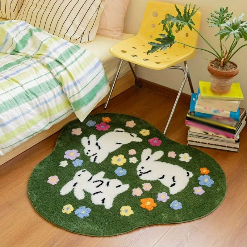 VIKAMA Cartoon-Teppich mit Kaninchenmotiv und grünem Rasen, rutschfest und schmutzabweisend, Bodenmatte für Kinderzimmer, Wohnzimmer oder Schlafzimmer - Bild 2