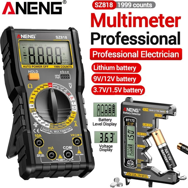 ANENG SZ818 Digitales Multimeter BT173 Batterietester-Set für AC/DC Spannungs-, Strom- und Widerstandsmessungen - Bild 1