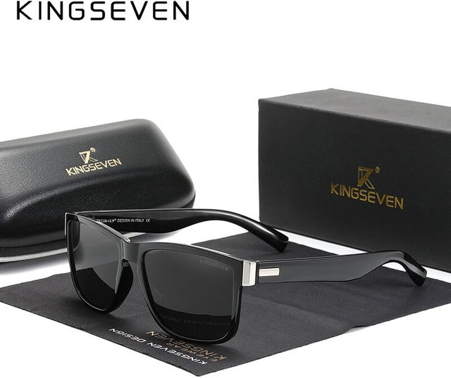 KINGSEVEN Sportsonnenbrille, quadratisch, Vollrand, Kunststoff, schwarz, Unisex, polarisiert - Bild 1