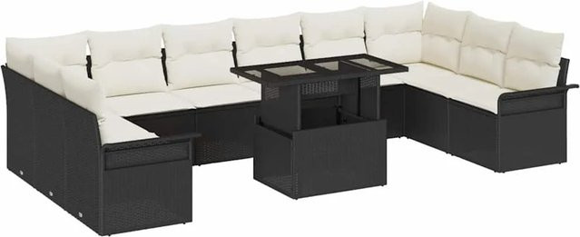 vidaXL 11-teiliges Garten-Sofa-Set aus Polyrattan in Schwarz mit Kissen und Tisch in U-Form - Bild 1