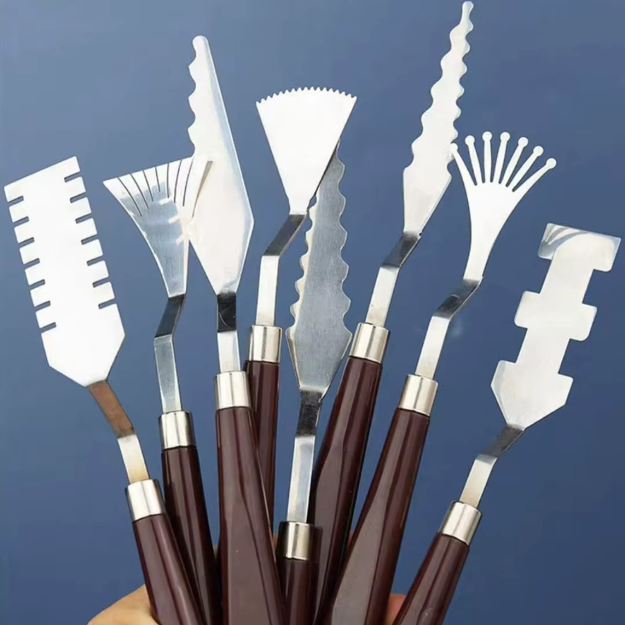 9er Set Textur-Malmesser aus Metall für Acrylfarben und Ölgemälde mit verschiedenen Zahnformen und Schaberköpfen - Bild 3