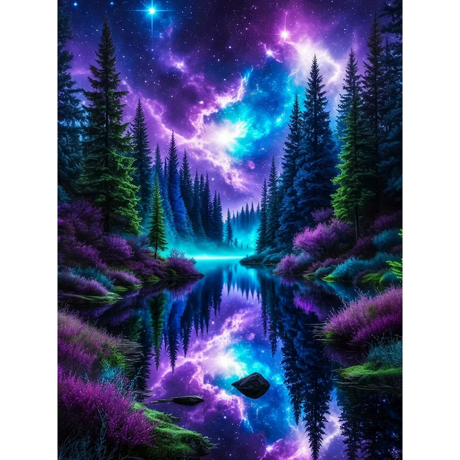 Evershine Diamant-Stickerei Aurora Kreuzstich-Set mit Landschaftsmotiv in Mehrfarbig, B/H: 30,0 x 20,0 cm - Bild 5