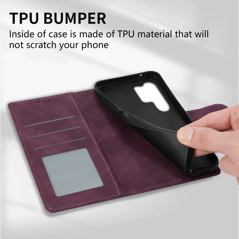 Magnetische Leder-Brieftasche als Flip-Hülle für Samsung Galaxy S25 S24 FE S23 Ultra A15 A16 A17 A35 A36 A53 A54 A55 A56 in Braun und Lila - Bild 4